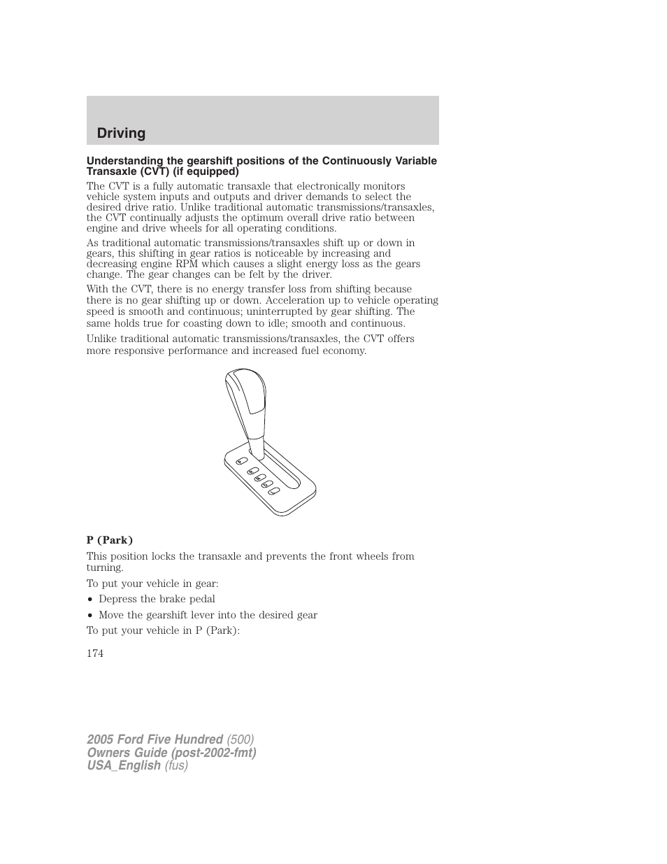 Driving | FORD 2005 Five Hundred v.2 User Manual | Page 174 / 264