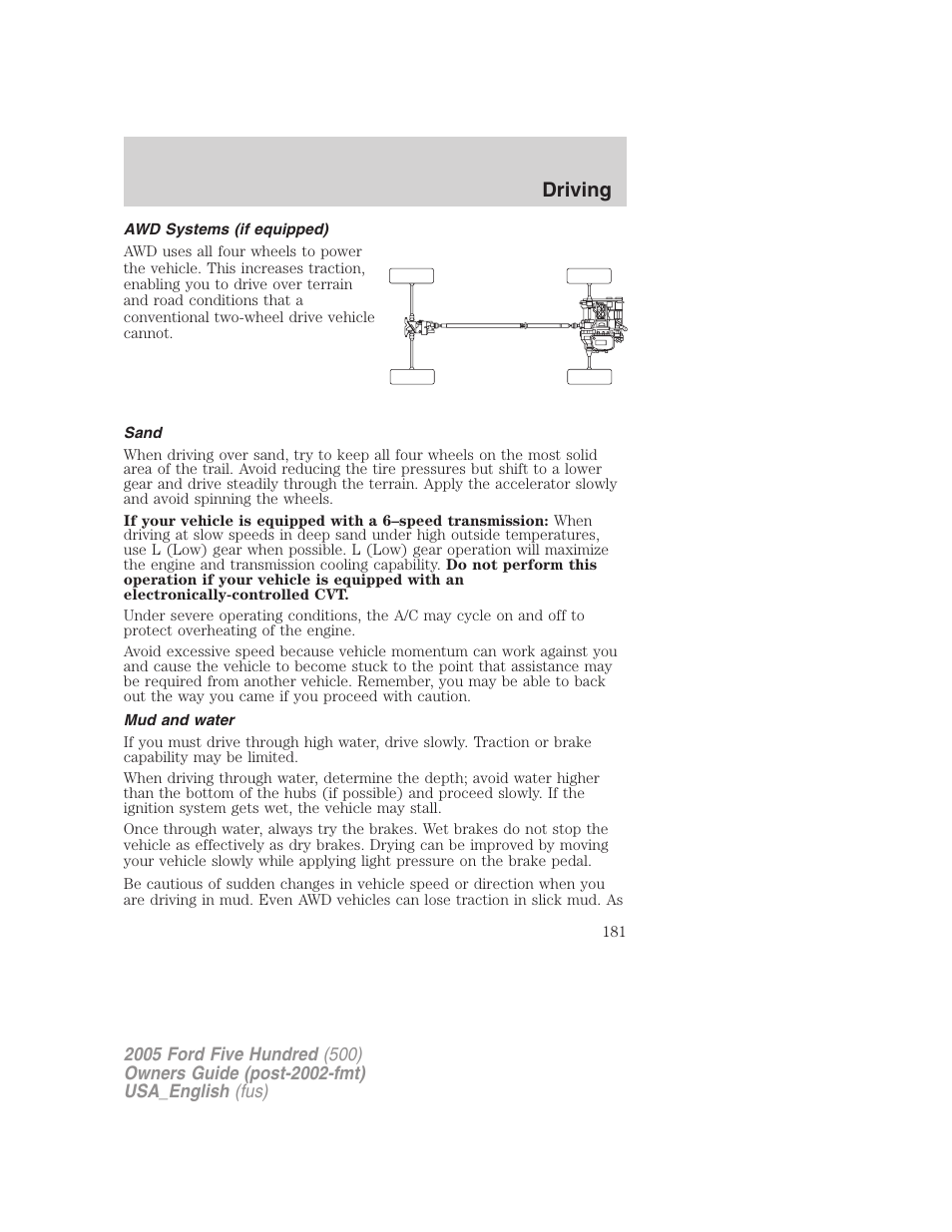 Driving | FORD 2005 Five Hundred v.2 User Manual | Page 181 / 264