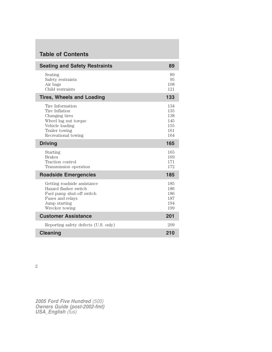 FORD 2005 Five Hundred v.2 User Manual | Page 2 / 264