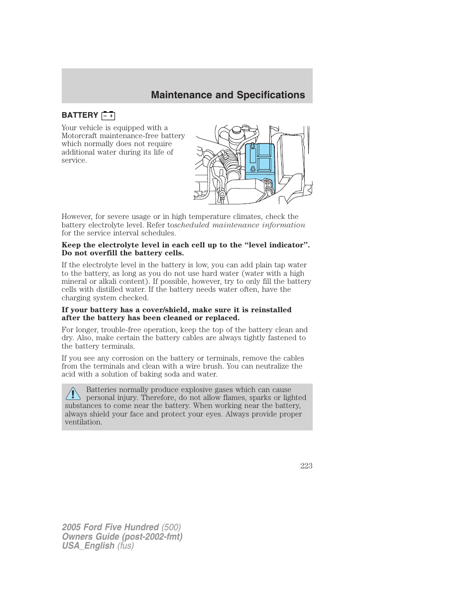 Maintenance and specifications | FORD 2005 Five Hundred v.2 User Manual | Page 223 / 264