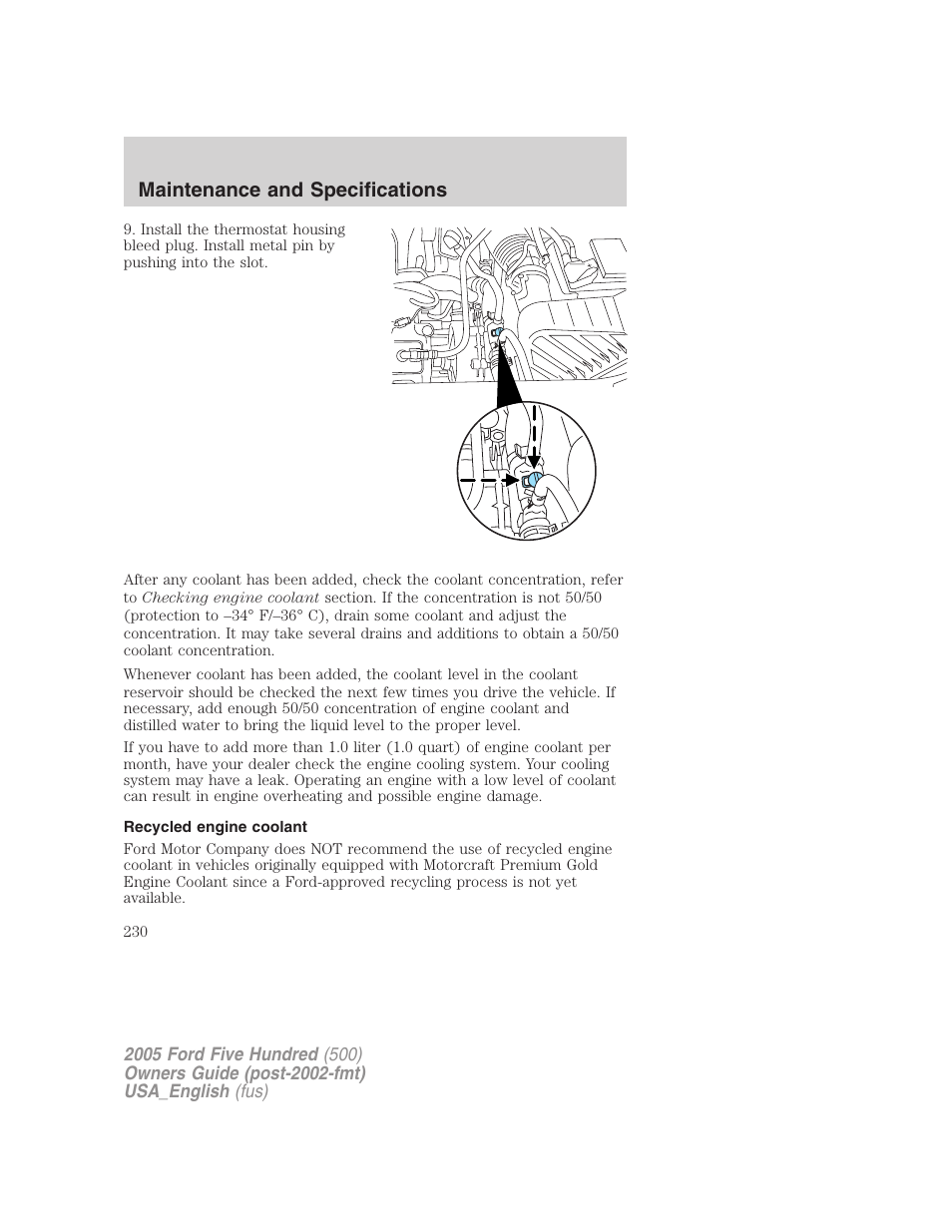 Maintenance and specifications | FORD 2005 Five Hundred v.2 User Manual | Page 230 / 264