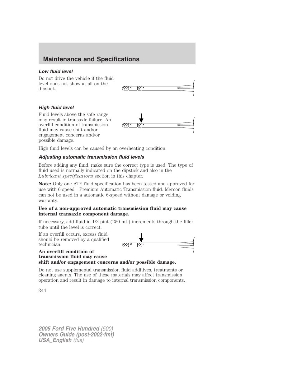 Maintenance and specifications | FORD 2005 Five Hundred v.2 User Manual | Page 244 / 264