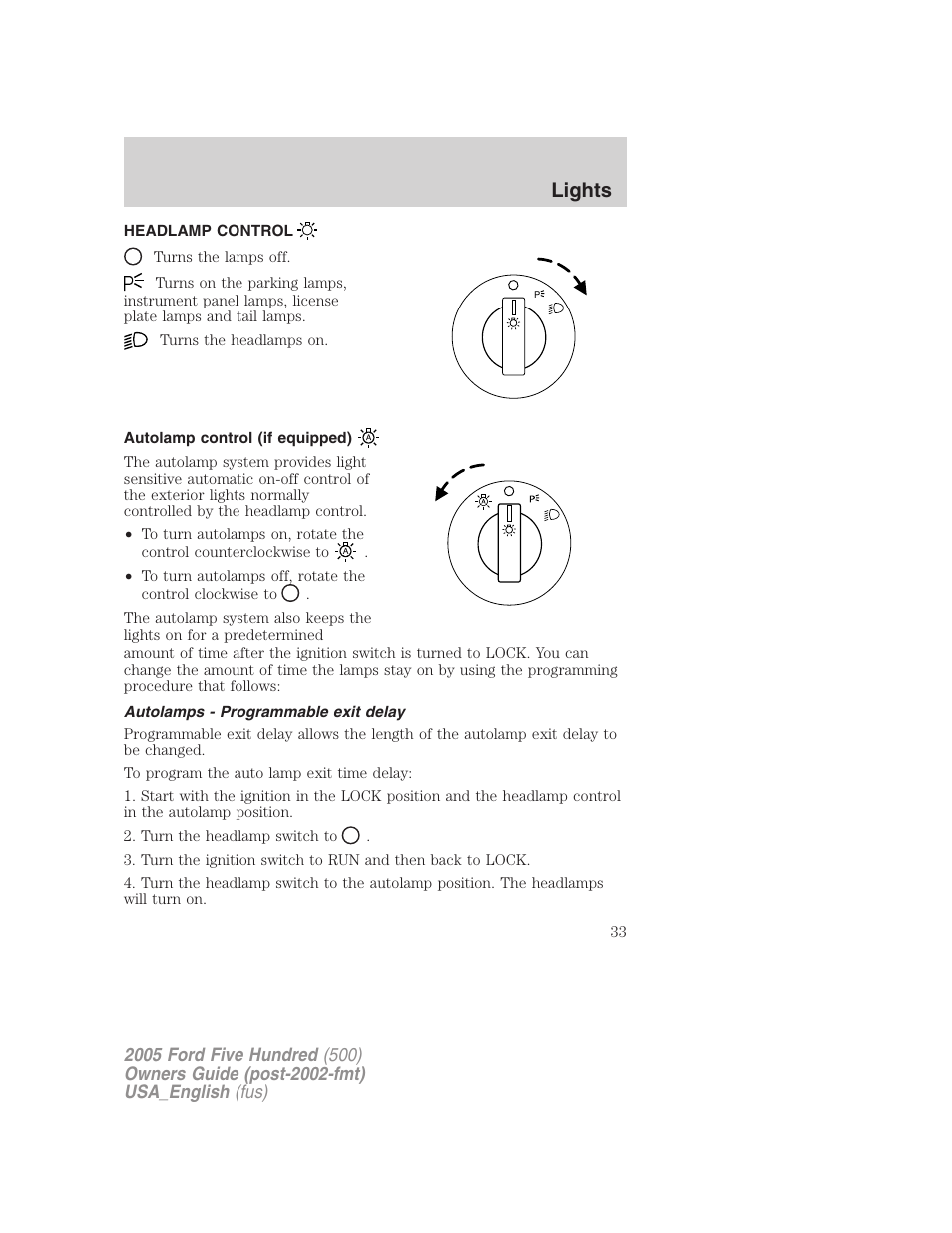 Lights | FORD 2005 Five Hundred v.2 User Manual | Page 33 / 264