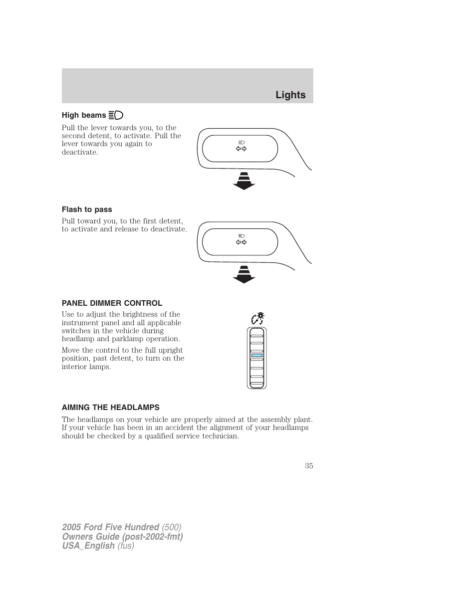 Lights | FORD 2005 Five Hundred v.2 User Manual | Page 35 / 264