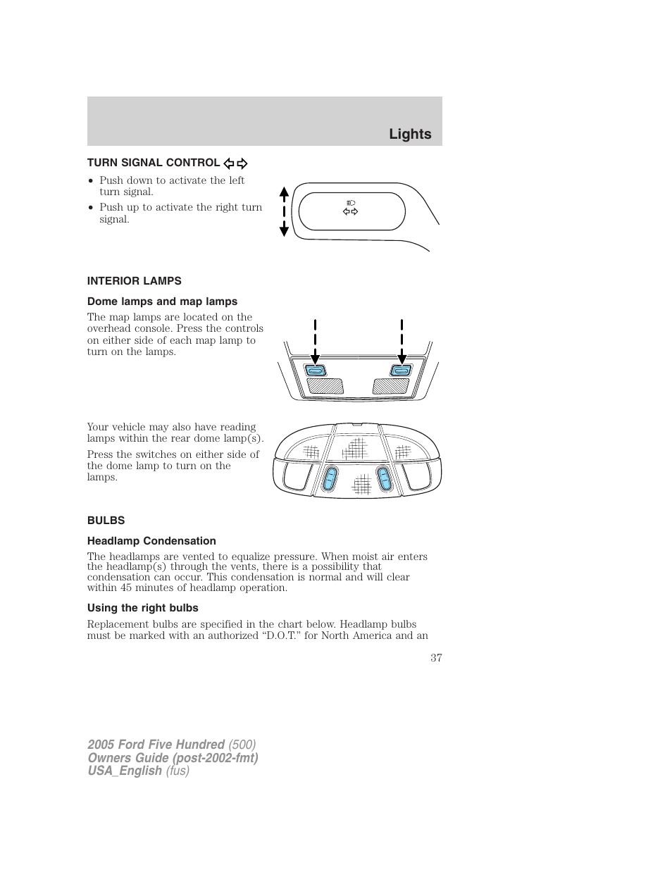 Lights | FORD 2005 Five Hundred v.2 User Manual | Page 37 / 264