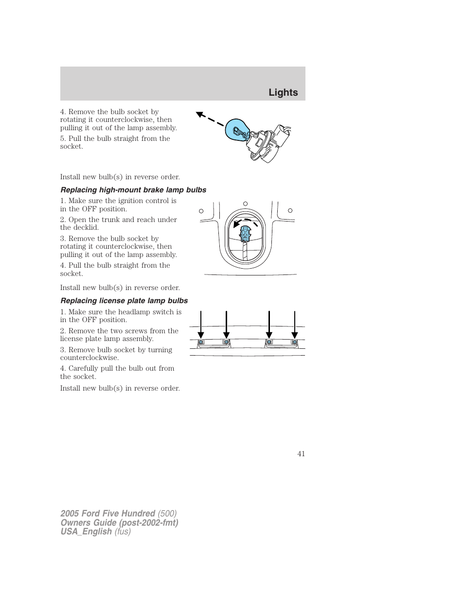 Lights | FORD 2005 Five Hundred v.2 User Manual | Page 41 / 264