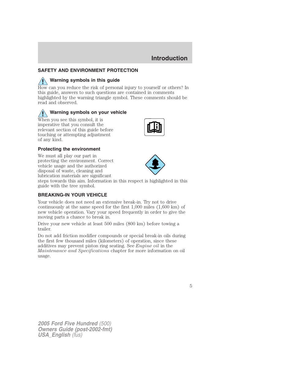 Introduction | FORD 2005 Five Hundred v.2 User Manual | Page 5 / 264