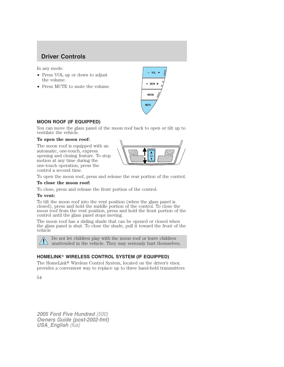 Driver controls | FORD 2005 Five Hundred v.2 User Manual | Page 54 / 264