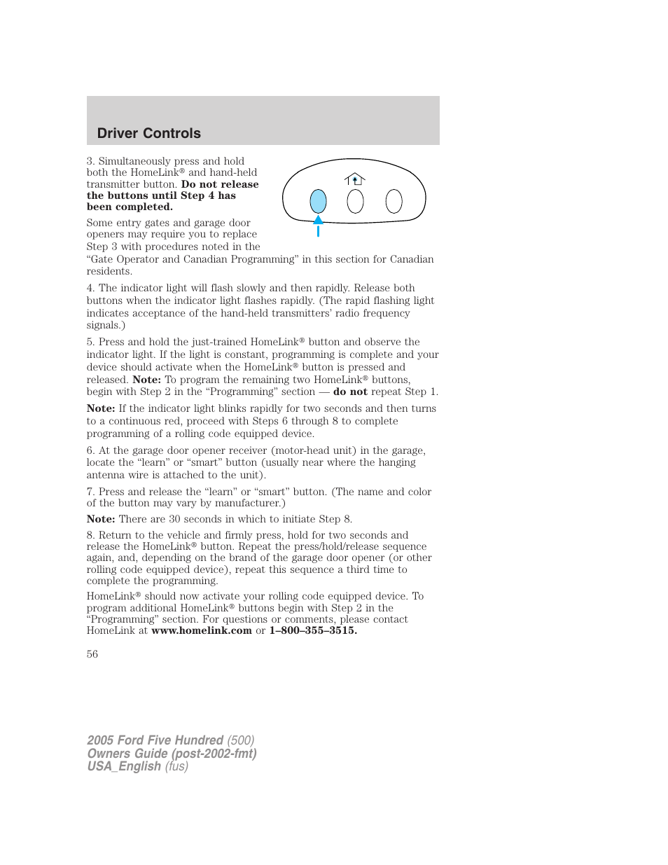 Driver controls | FORD 2005 Five Hundred v.2 User Manual | Page 56 / 264