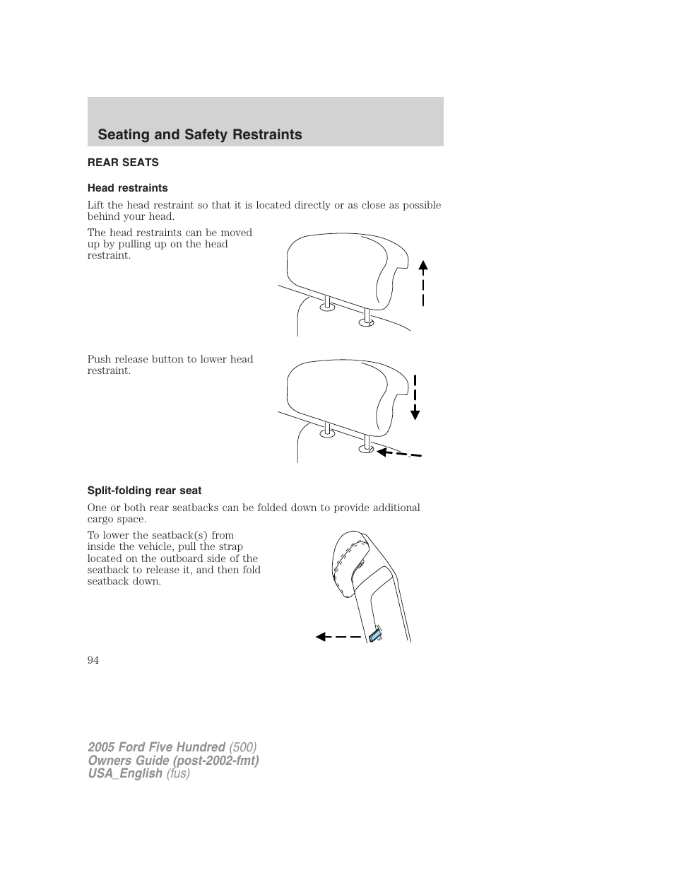 Seating and safety restraints | FORD 2005 Five Hundred v.2 User Manual | Page 94 / 264