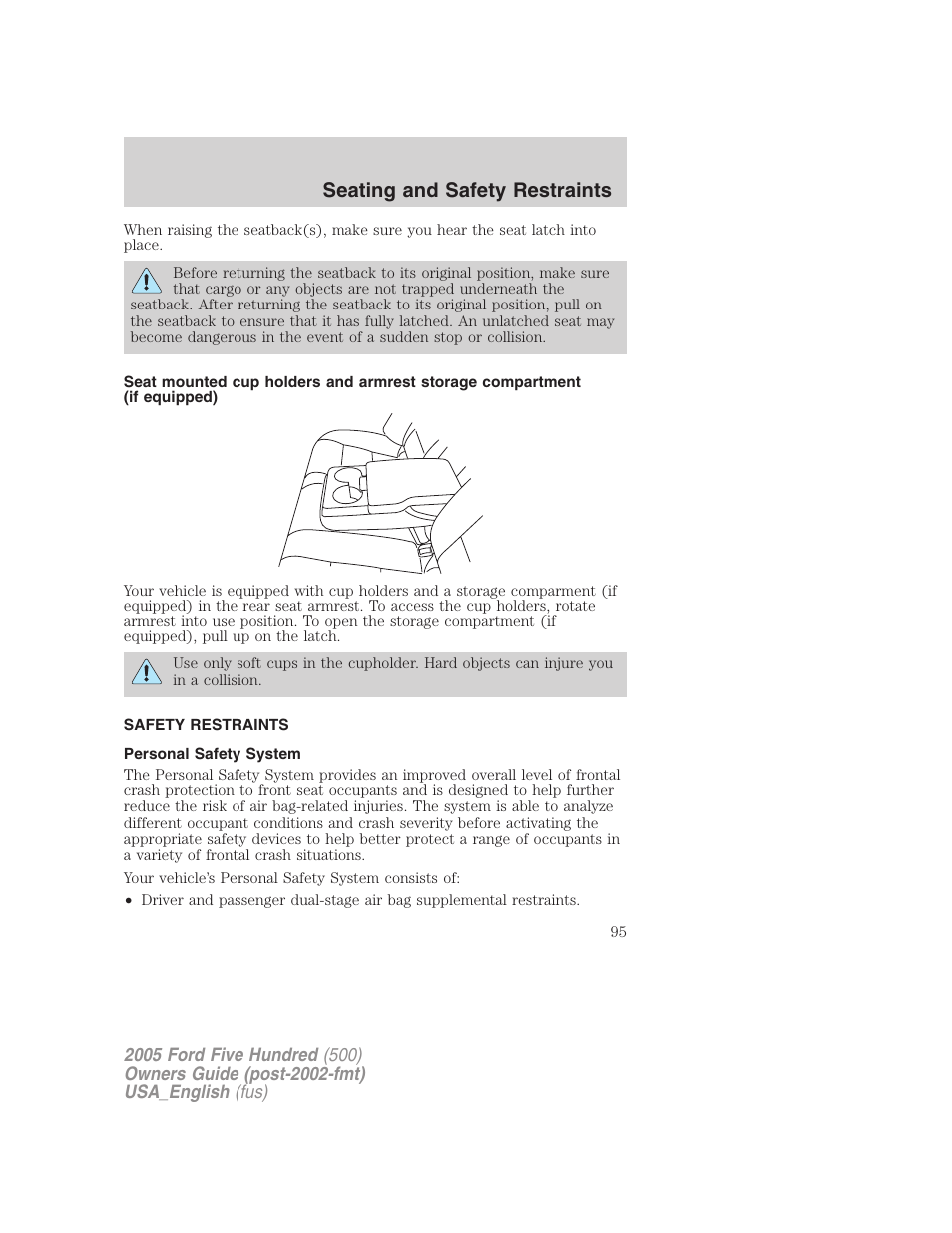 Seating and safety restraints | FORD 2005 Five Hundred v.2 User Manual | Page 95 / 264