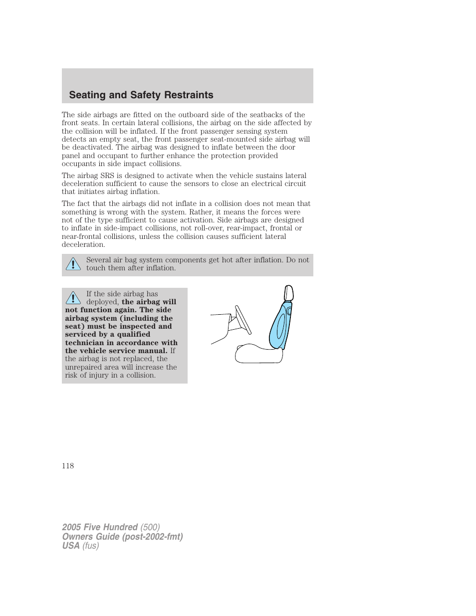 Seating and safety restraints | FORD 2005 Five Hundred v.3 User Manual | Page 118 / 264