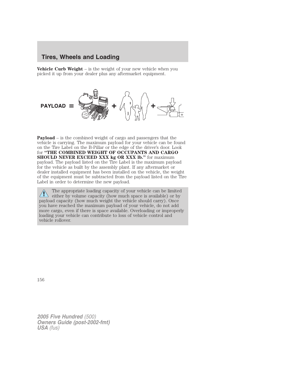 Tires, wheels and loading | FORD 2005 Five Hundred v.3 User Manual | Page 156 / 264