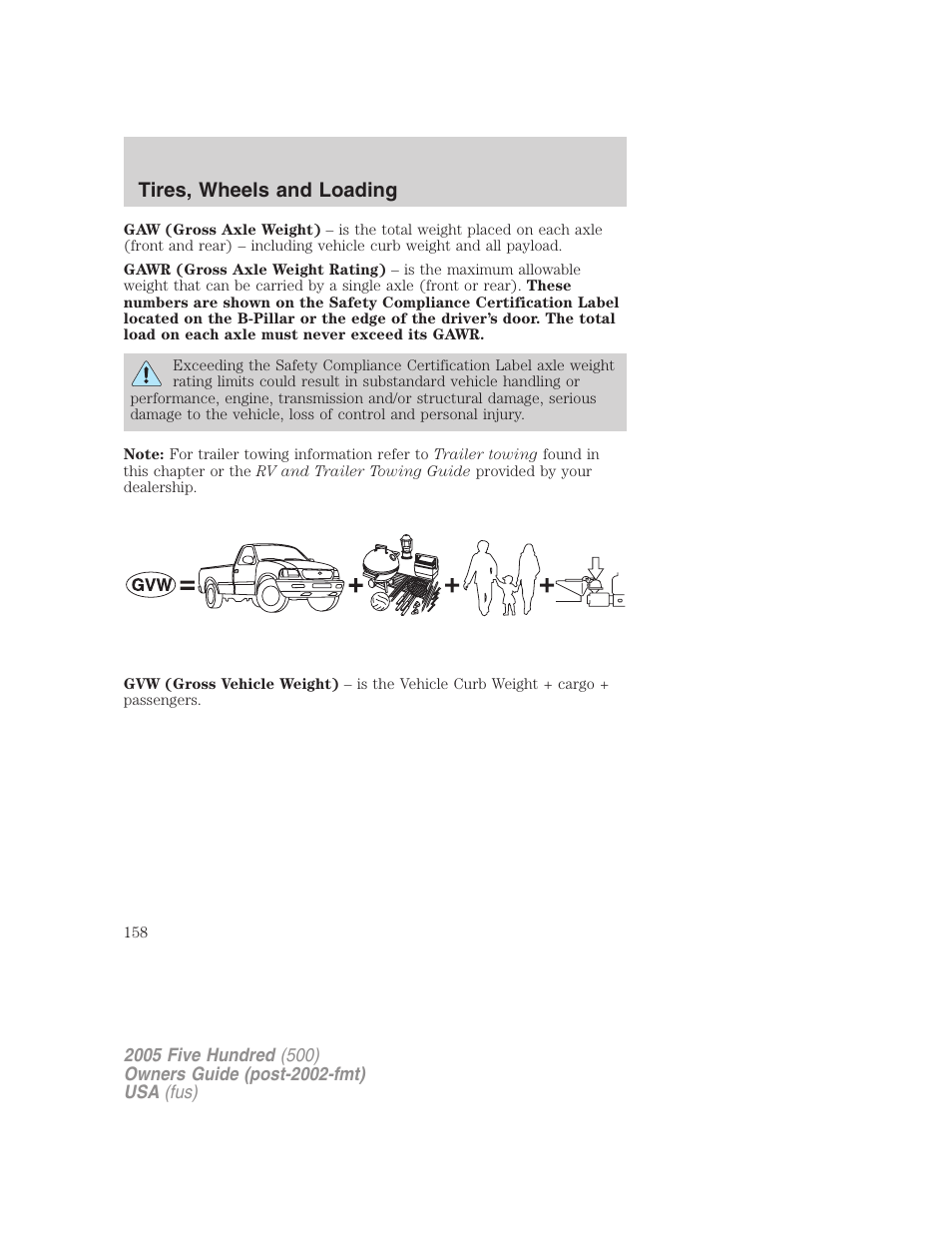 Tires, wheels and loading | FORD 2005 Five Hundred v.3 User Manual | Page 158 / 264