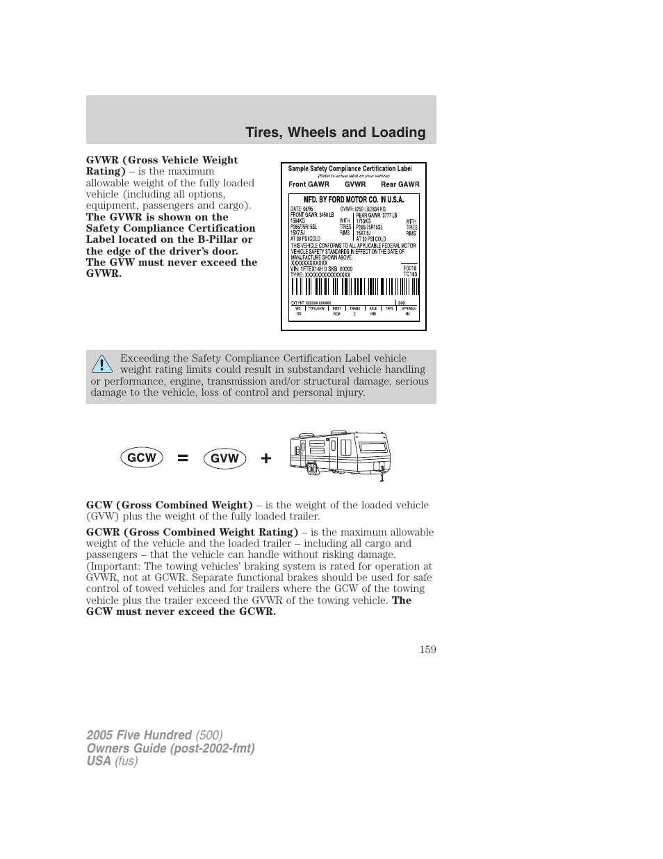 Tires, wheels and loading | FORD 2005 Five Hundred v.3 User Manual | Page 159 / 264