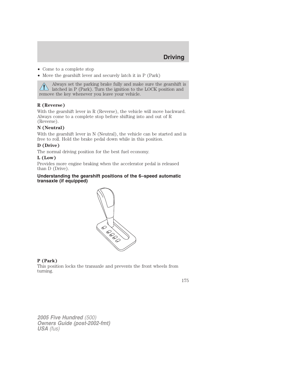 Driving | FORD 2005 Five Hundred v.3 User Manual | Page 175 / 264