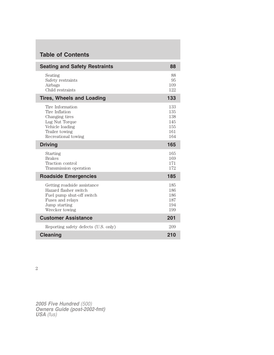 FORD 2005 Five Hundred v.3 User Manual | Page 2 / 264