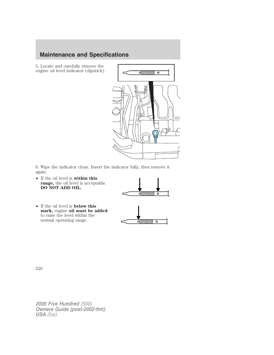 Maintenance and specifications | FORD 2005 Five Hundred v.3 User Manual | Page 220 / 264