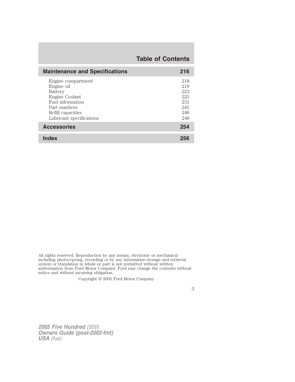 FORD 2005 Five Hundred v.3 User Manual | Page 3 / 264