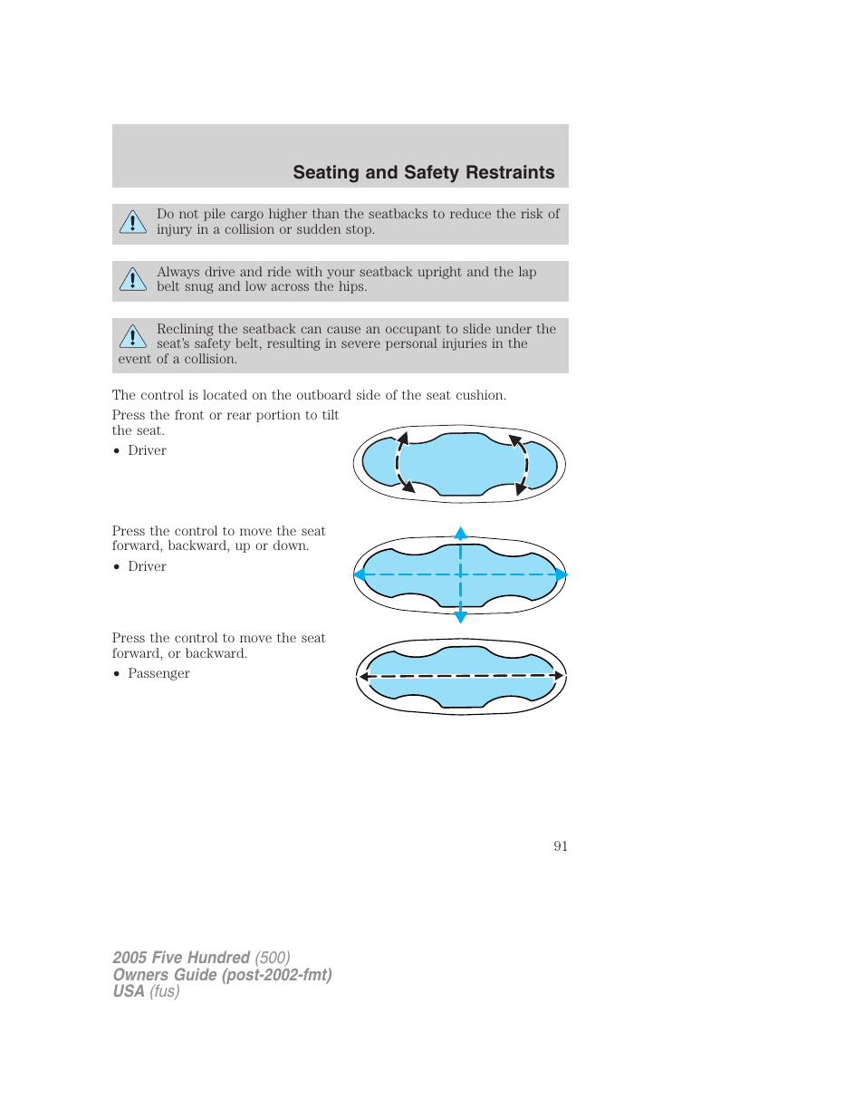 Seating and safety restraints | FORD 2005 Five Hundred v.3 User Manual | Page 91 / 264