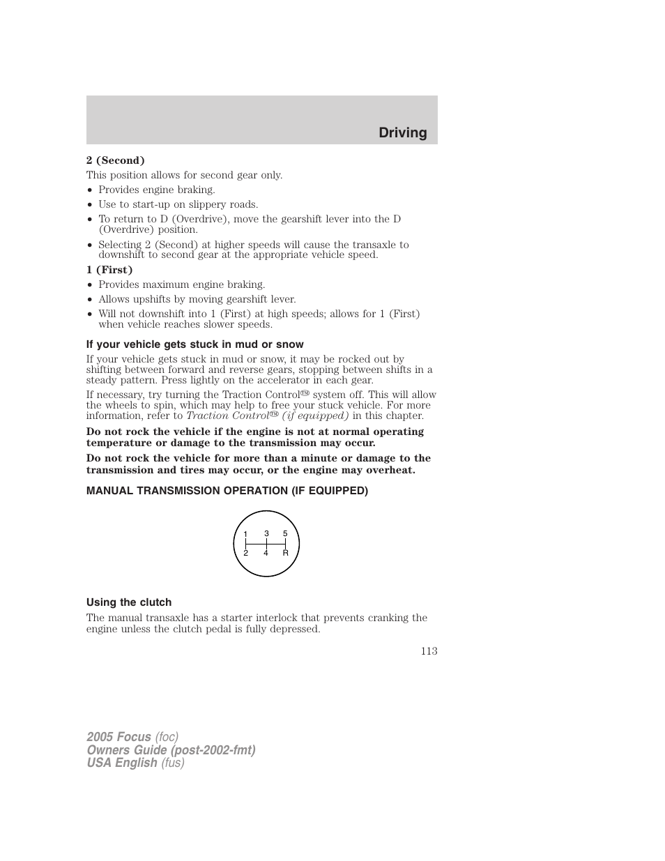 Driving | FORD 2005 Focus v.1 User Manual | Page 113 / 224