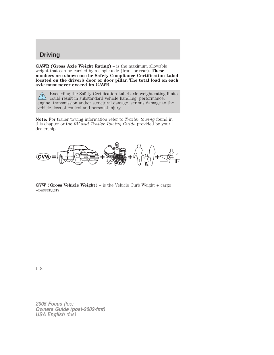 Driving | FORD 2005 Focus v.1 User Manual | Page 118 / 224