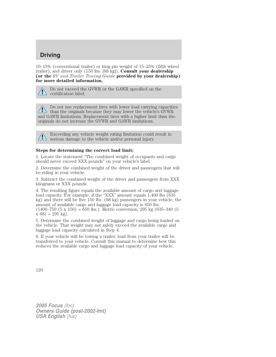 Driving | FORD 2005 Focus v.1 User Manual | Page 120 / 224