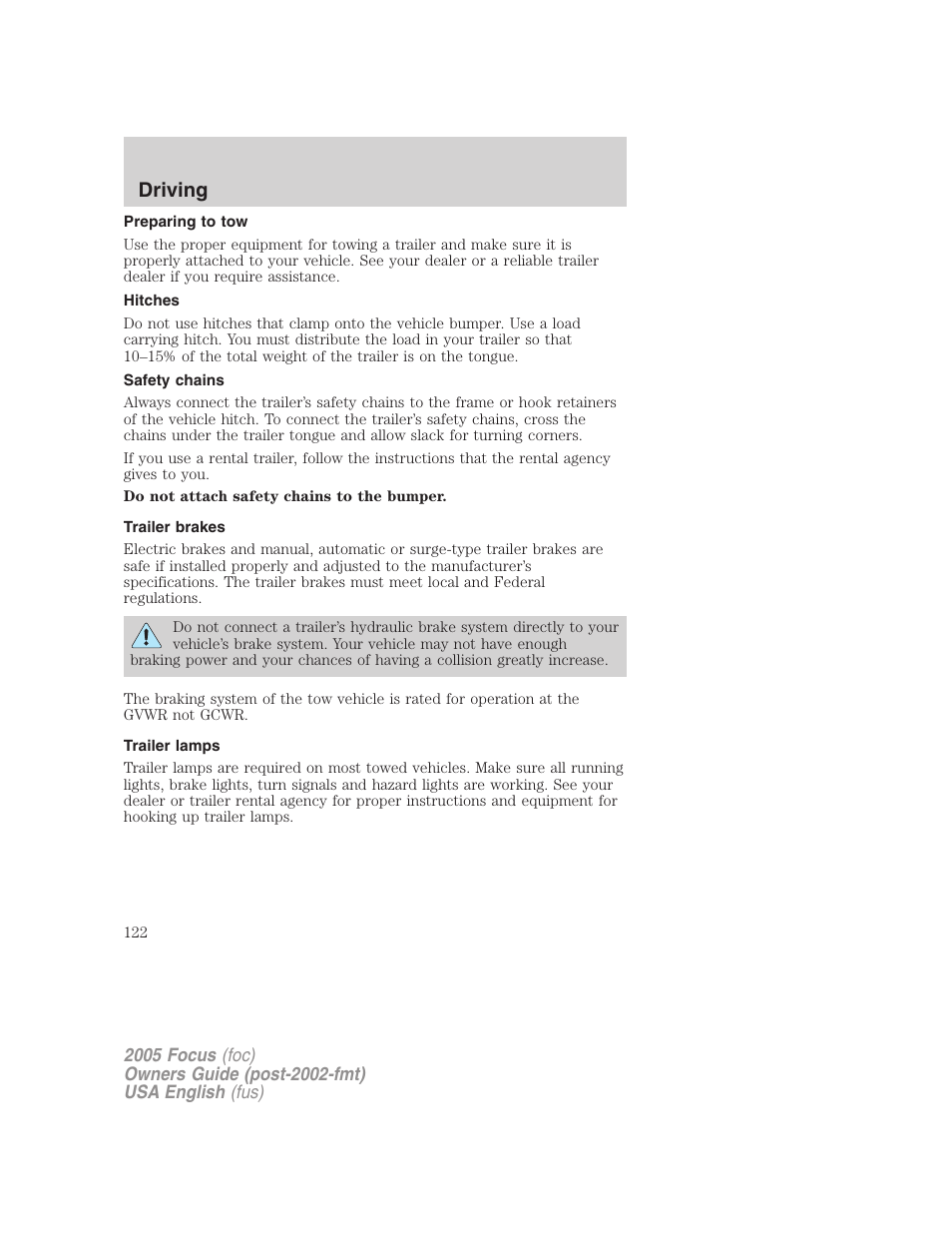 Driving | FORD 2005 Focus v.1 User Manual | Page 122 / 224