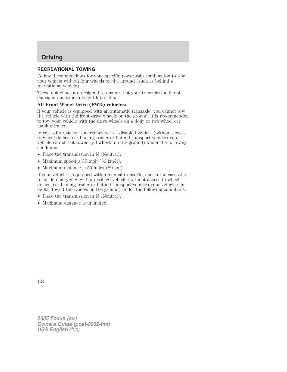 Driving | FORD 2005 Focus v.1 User Manual | Page 124 / 224