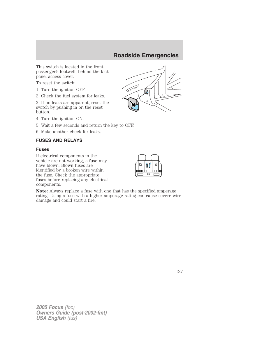 Roadside emergencies | FORD 2005 Focus v.1 User Manual | Page 127 / 224