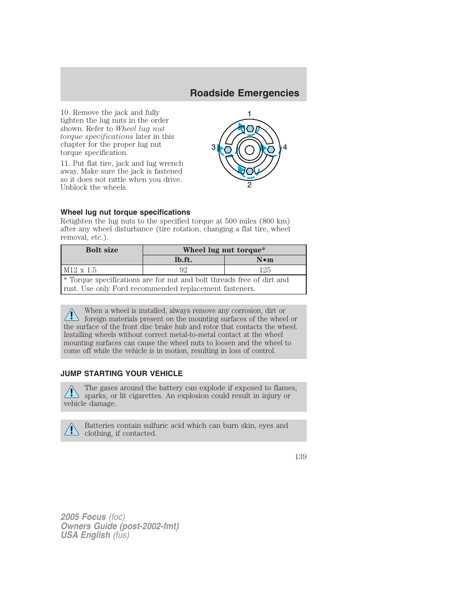 Roadside emergencies | FORD 2005 Focus v.1 User Manual | Page 139 / 224