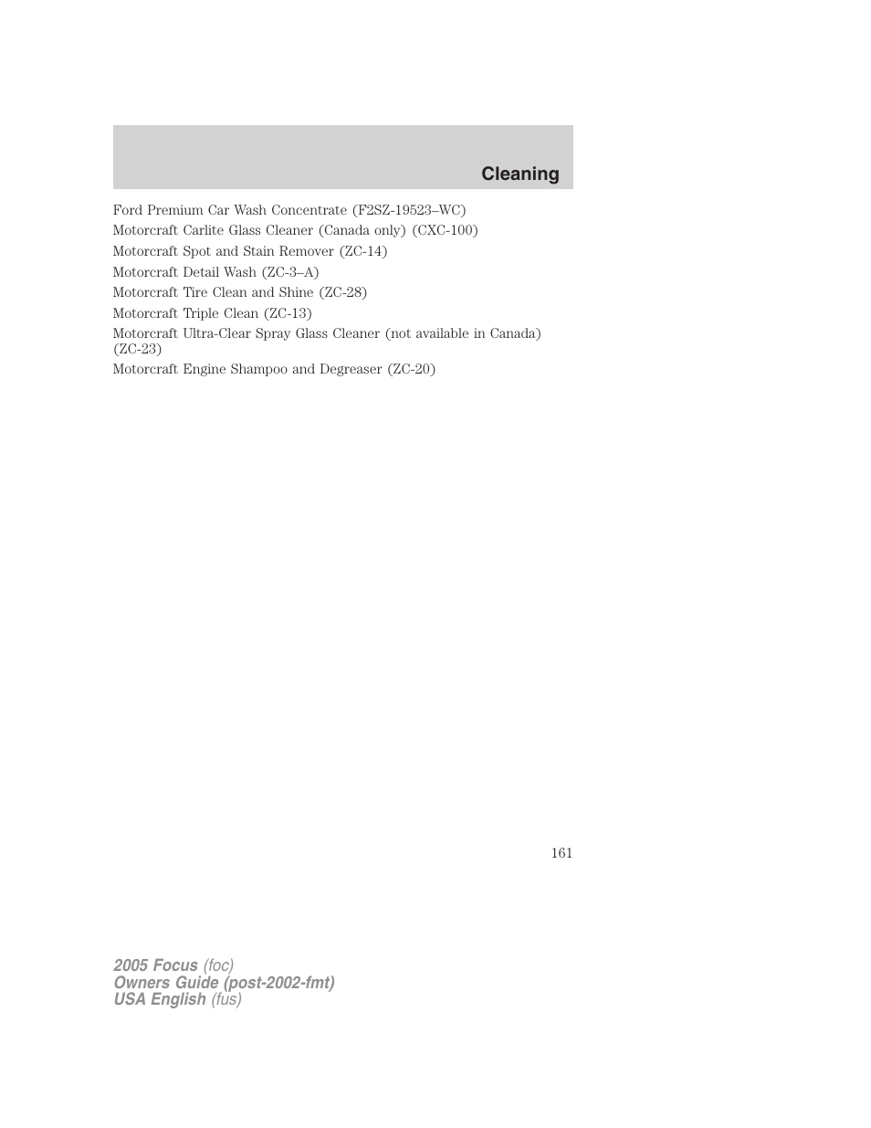 Cleaning | FORD 2005 Focus v.1 User Manual | Page 161 / 224