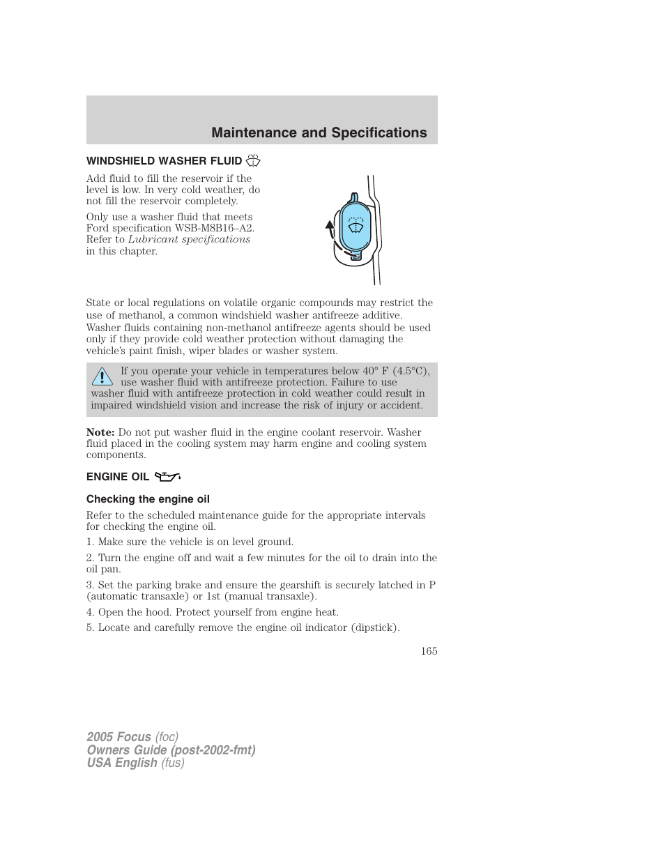 Maintenance and specifications | FORD 2005 Focus v.1 User Manual | Page 165 / 224