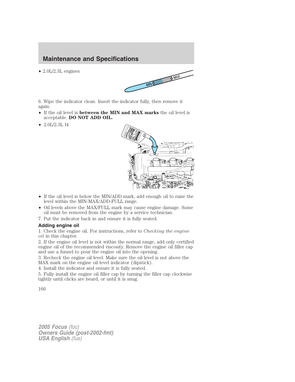 Maintenance and specifications | FORD 2005 Focus v.1 User Manual | Page 166 / 224