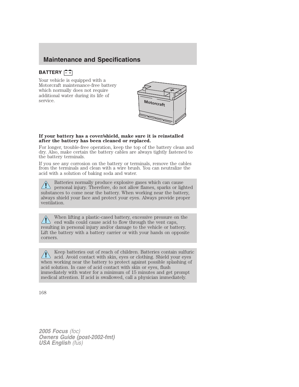 Maintenance and specifications | FORD 2005 Focus v.1 User Manual | Page 168 / 224