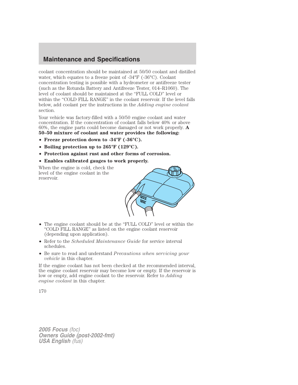 Maintenance and specifications | FORD 2005 Focus v.1 User Manual | Page 170 / 224