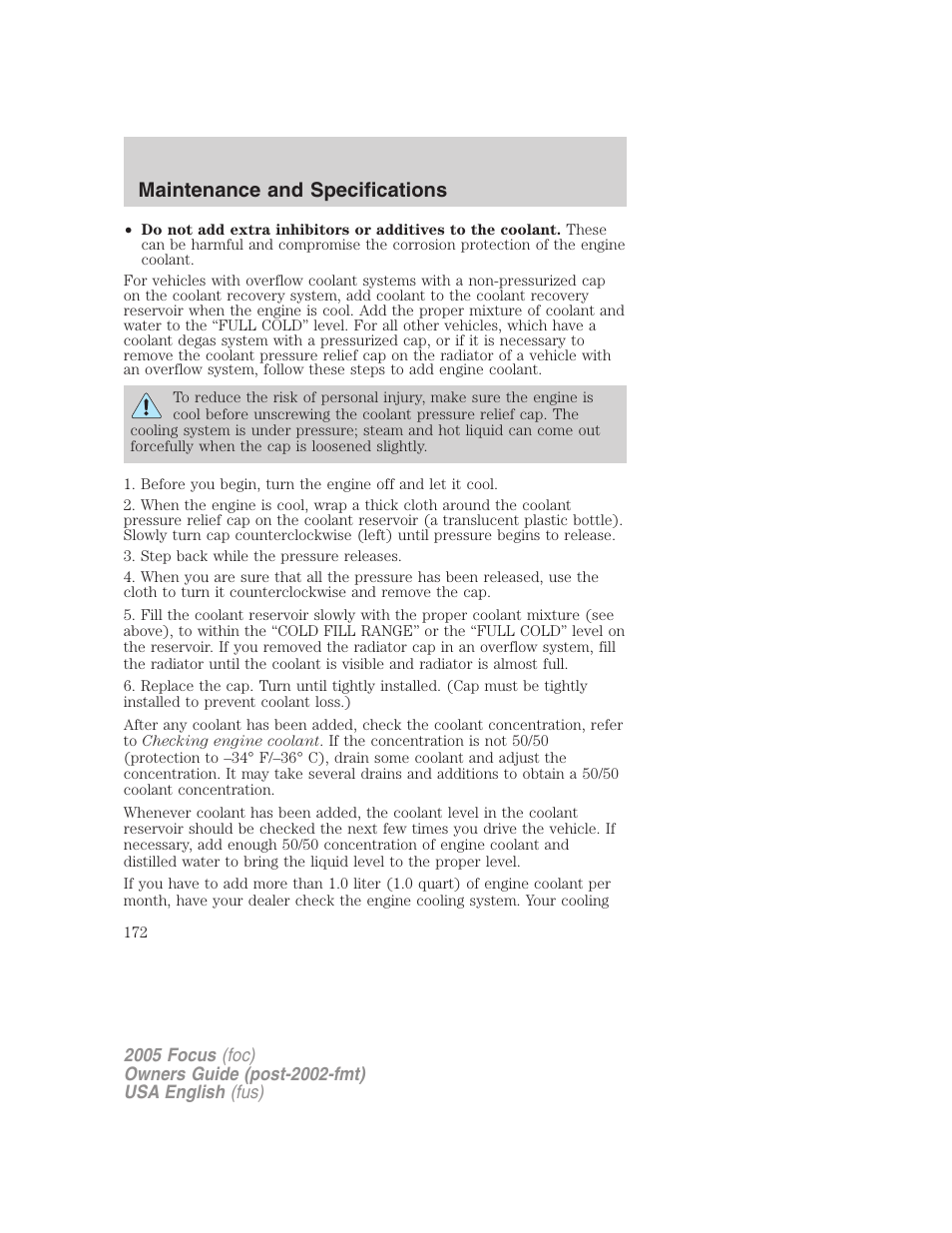 Maintenance and specifications | FORD 2005 Focus v.1 User Manual | Page 172 / 224