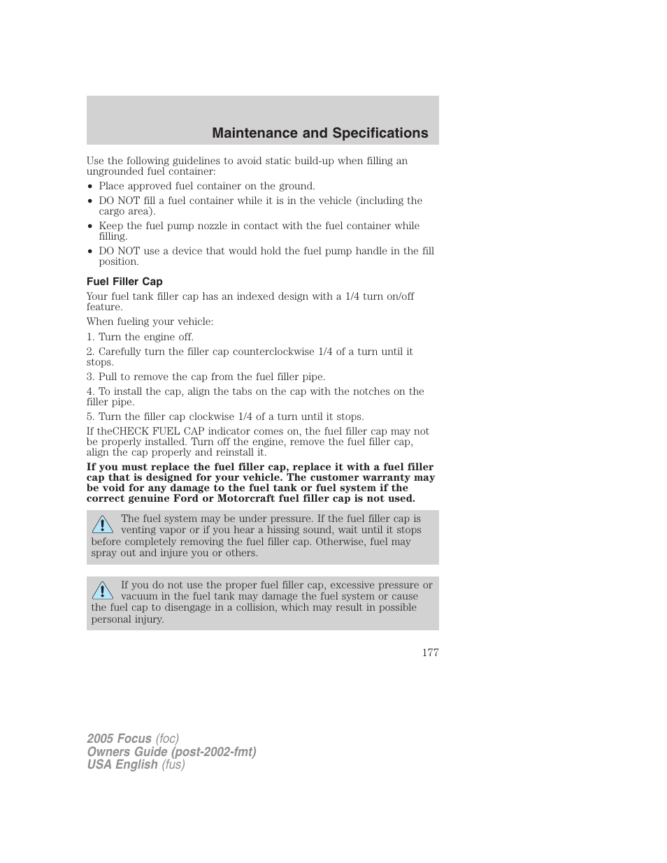 Maintenance and specifications | FORD 2005 Focus v.1 User Manual | Page 177 / 224