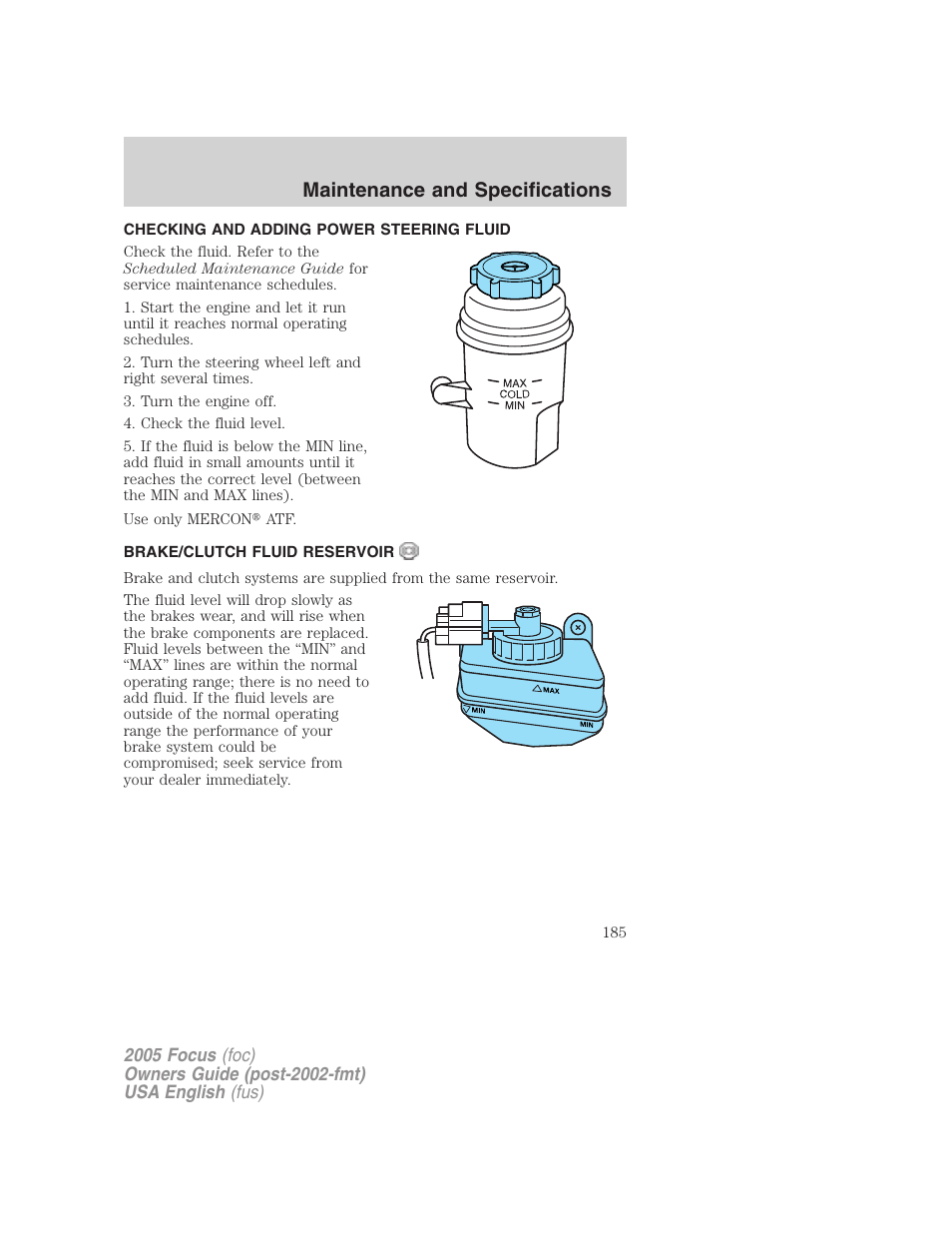 Maintenance and specifications | FORD 2005 Focus v.1 User Manual | Page 185 / 224