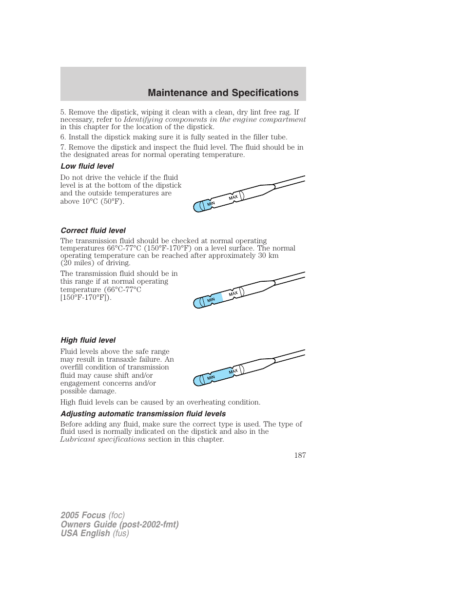 Maintenance and specifications | FORD 2005 Focus v.1 User Manual | Page 187 / 224