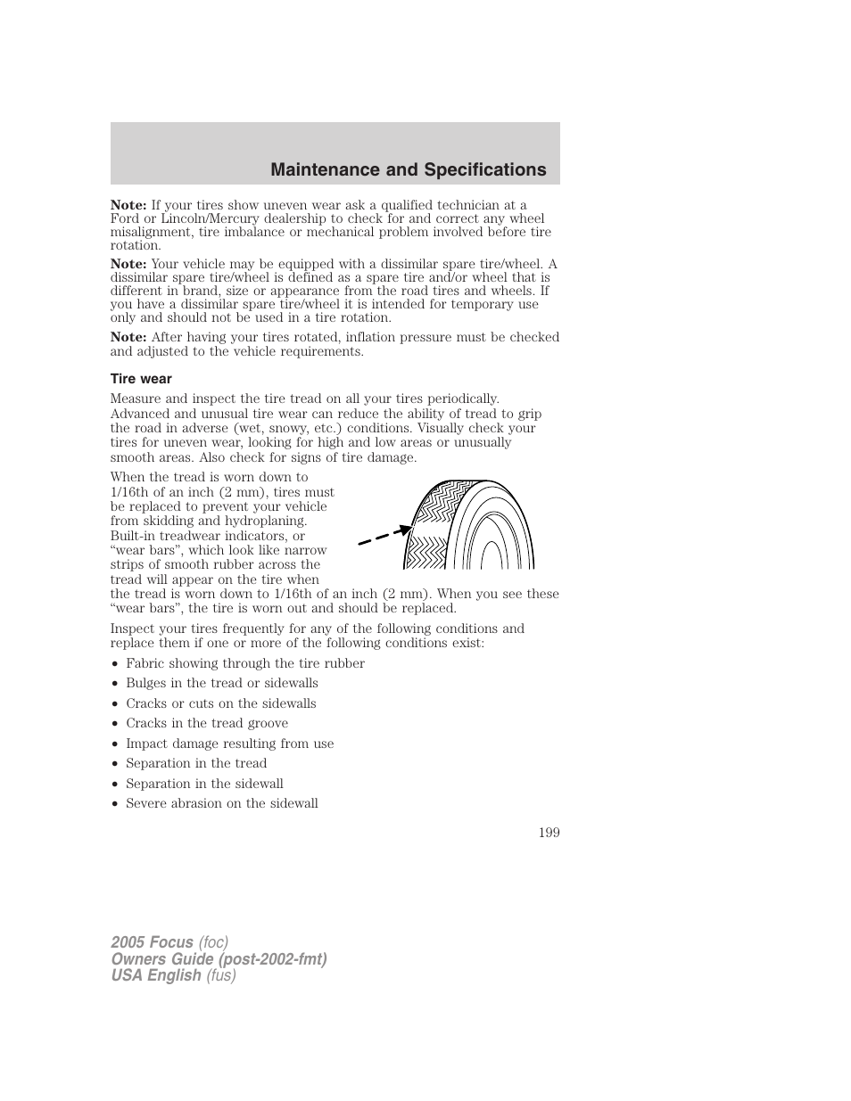 Maintenance and specifications | FORD 2005 Focus v.1 User Manual | Page 199 / 224