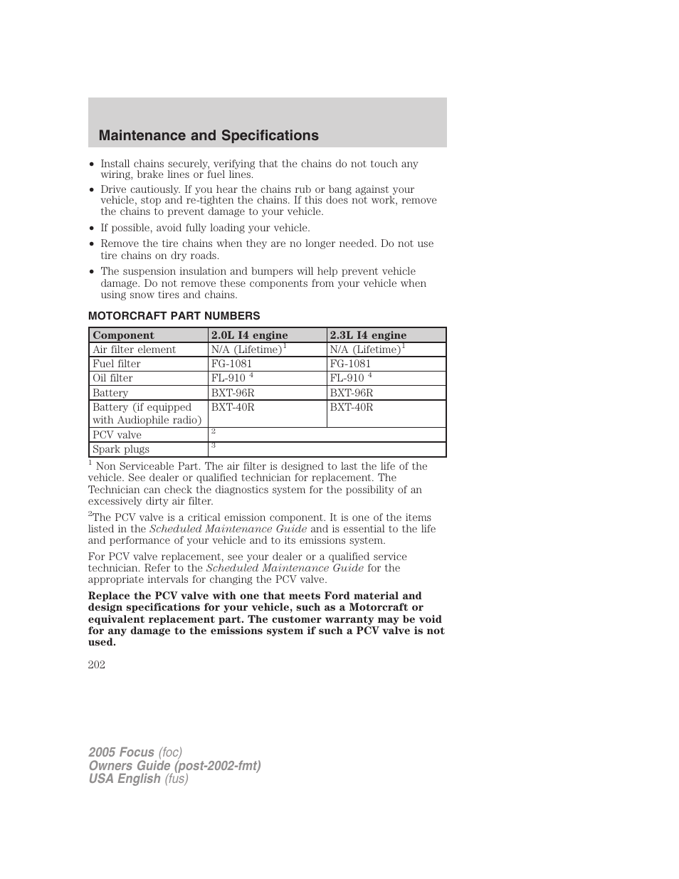 Maintenance and specifications | FORD 2005 Focus v.1 User Manual | Page 202 / 224