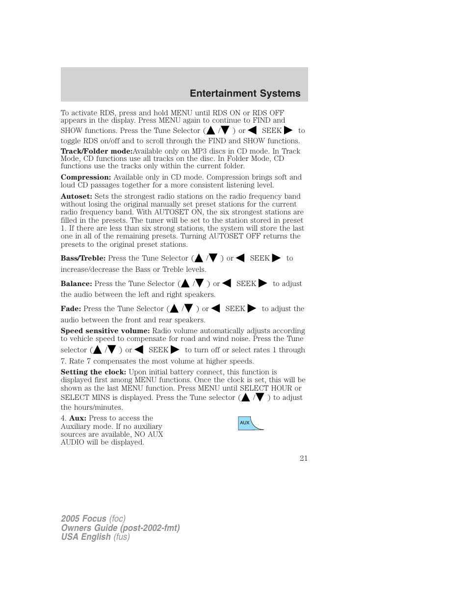 Entertainment systems | FORD 2005 Focus v.1 User Manual | Page 21 / 224