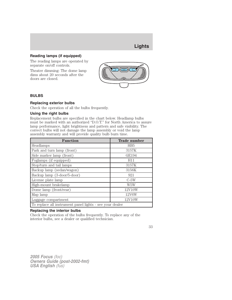 Lights | FORD 2005 Focus v.1 User Manual | Page 33 / 224