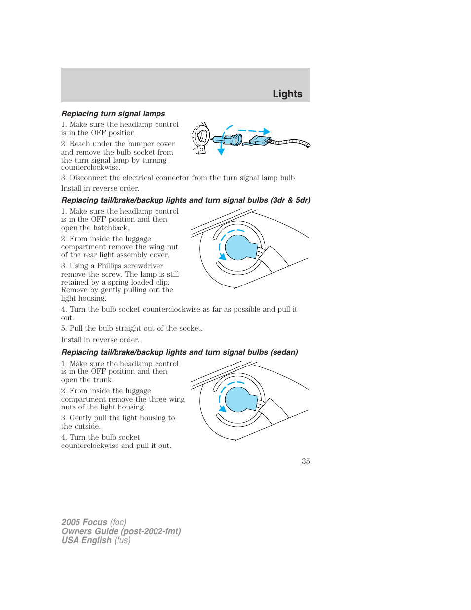 Lights | FORD 2005 Focus v.1 User Manual | Page 35 / 224