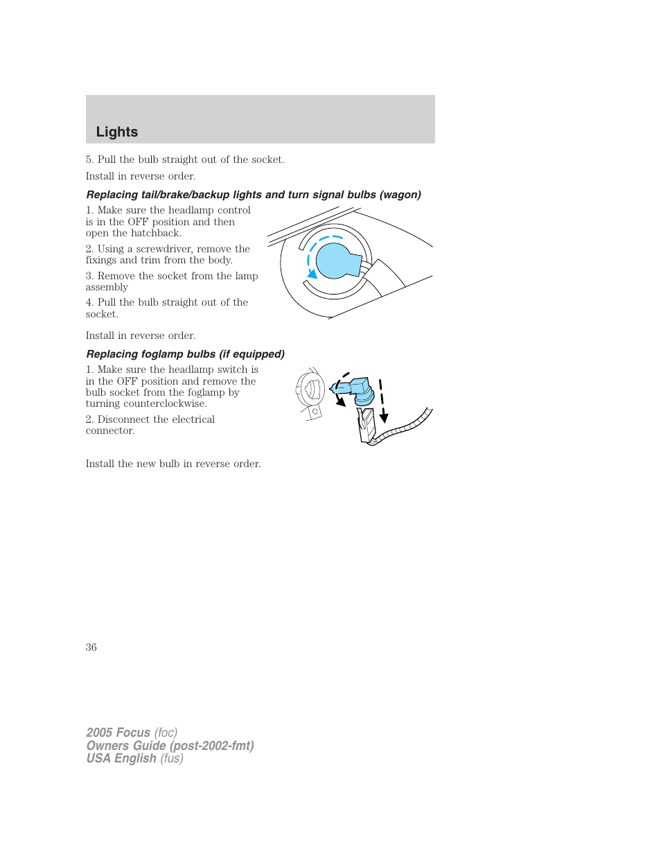 Lights | FORD 2005 Focus v.1 User Manual | Page 36 / 224