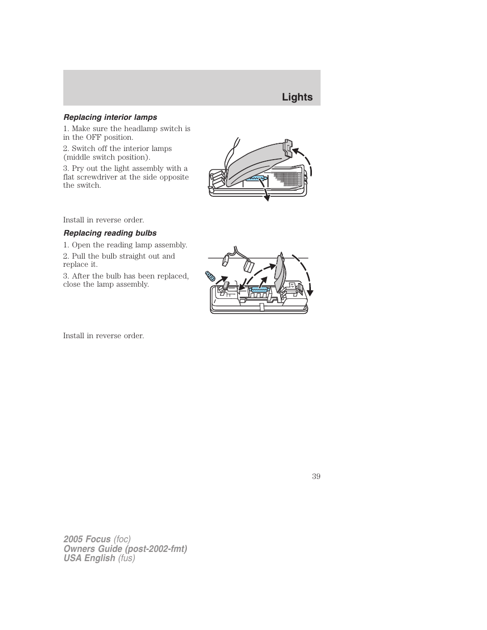 Lights | FORD 2005 Focus v.1 User Manual | Page 39 / 224