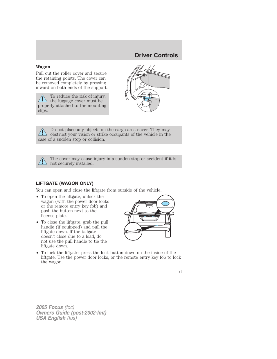 Driver controls | FORD 2005 Focus v.1 User Manual | Page 51 / 224