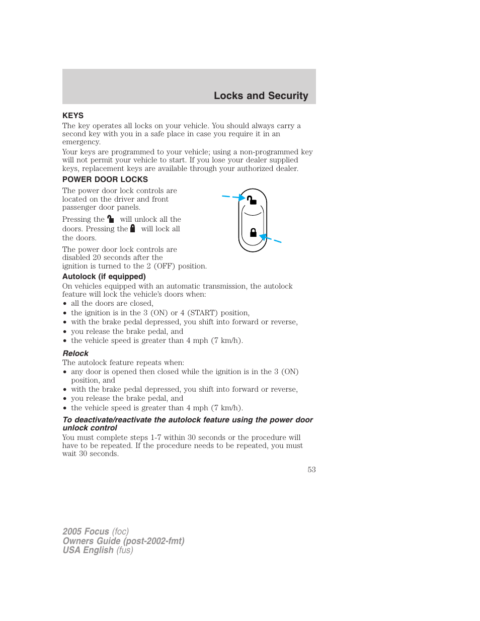 Locks and security | FORD 2005 Focus v.1 User Manual | Page 53 / 224