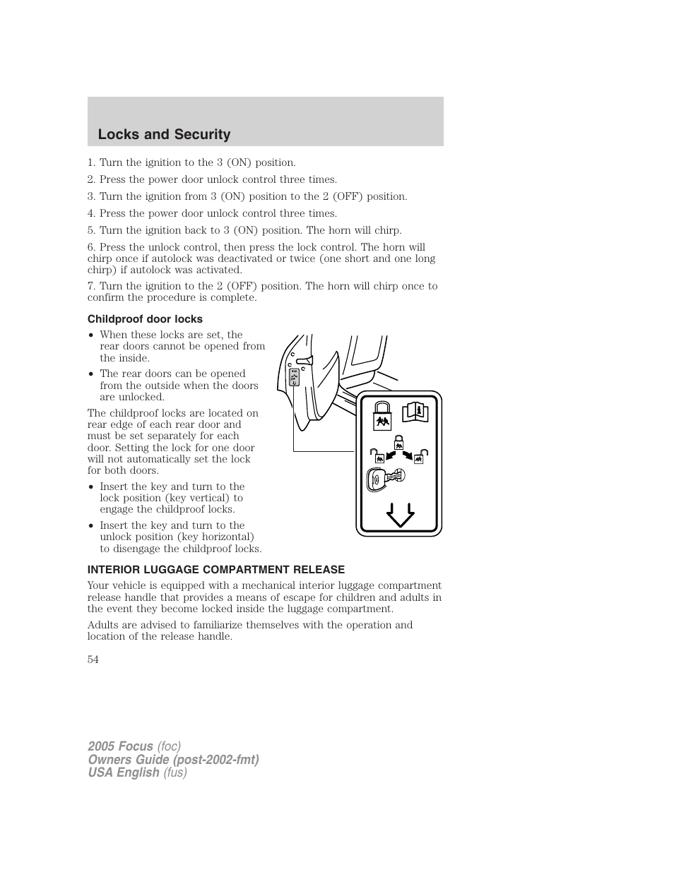 Locks and security | FORD 2005 Focus v.1 User Manual | Page 54 / 224